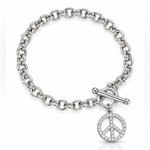 Silver Peace Sign Toggle Bracelet
